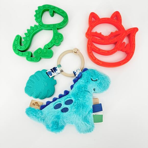 Lot 3 Itzy Ritzy Silicone Teether‎ Plush Toy Dinosaur Fox - Picture 1 of 5